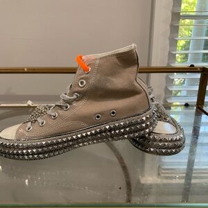 Studded High-Top Sneakers - Silver and Tan
